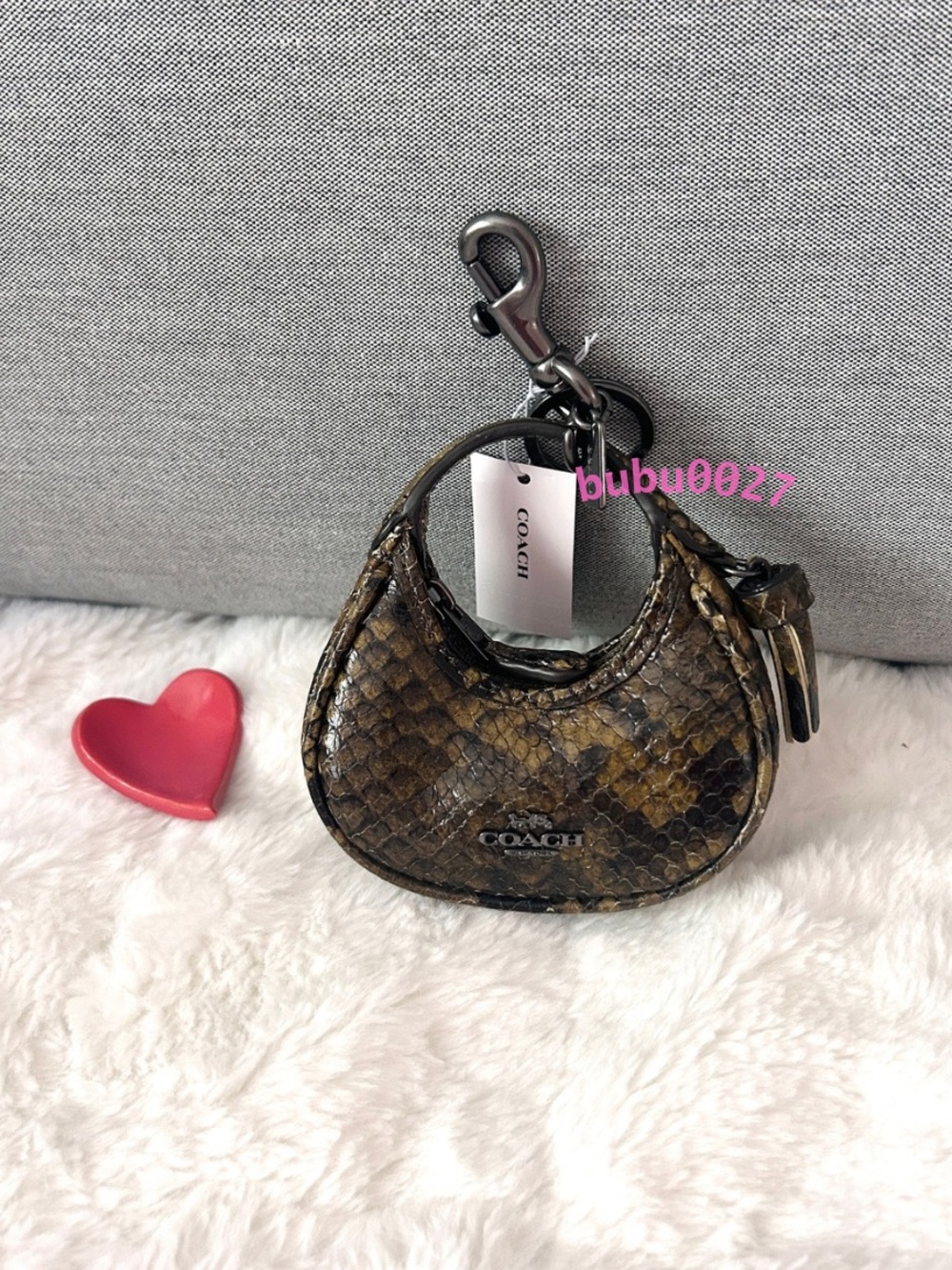 NWT🎀Coach Carmen Bag Charm
With Snake Print Coin Case Mini Keychain CCF18 Gift